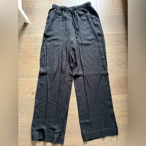 American Eagle Outfitters Wide Leg Black Linen Drawstring Pants